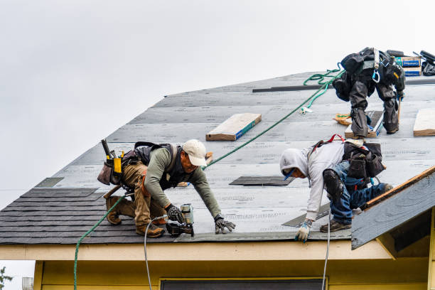 Professional Gutter Installation technician working in Webster, NY